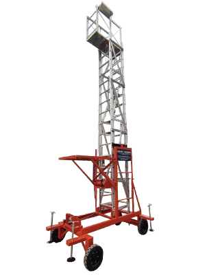 Best Aluminium Tiltable Tower Ladders Supplier In Cochin Heavy-duty aluminium tiltable tower ladder with support for large-scale industrial work.
