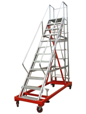 Best Trolley Step Ladder With Wheels Supplier in Coimbatore Mobile aluminium step ladder with wheels for easy movement and usage in warehouses and factories.